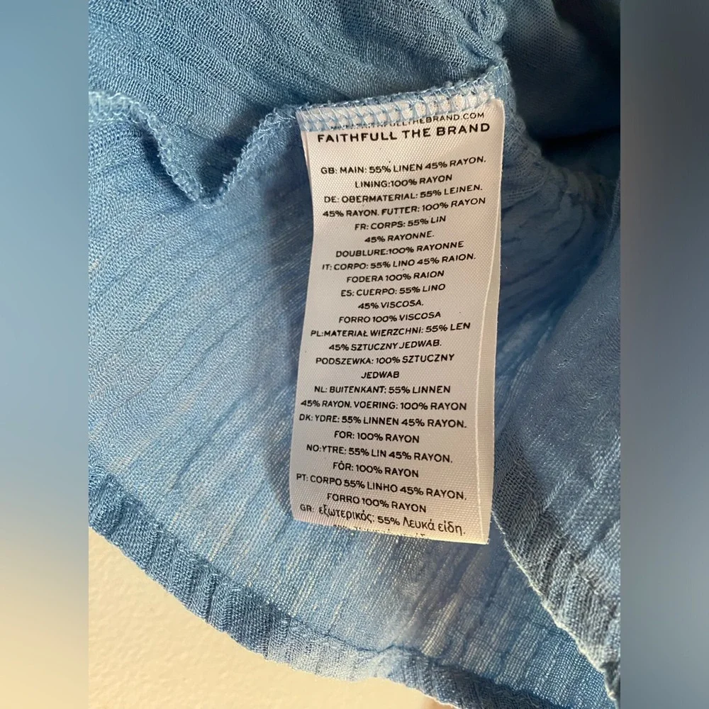 Faithfull The Brand Jacques Top in Chambray Blue Size Small Linen Ruffle Tie - Picture 8 of 8